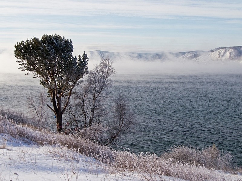 Lake Baikal in frosty weather